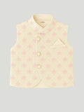 Kidbea Boys Kurta Pajama Set with Asymmetric Embroidered Nehru Jacket | Festive & Ethnic Wear Outfit | Pink