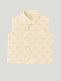 Boys Kurta Pajama Set with Asymmetric Embroidered Nehru Jacket | Festive & Ethnic Wear Outfit | Pink