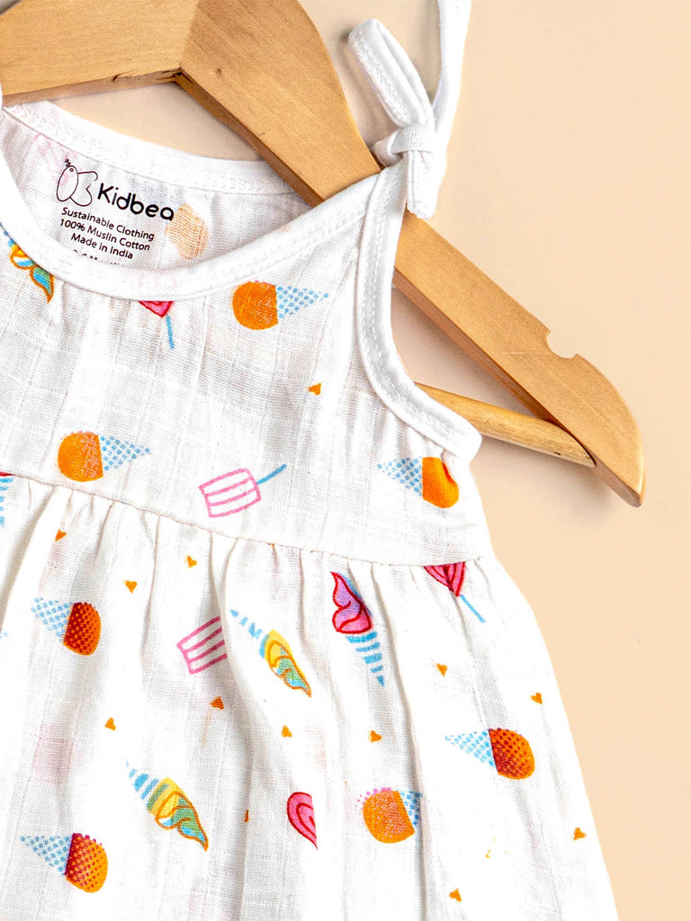 Premium Extra Soft Muslin Baby Girls Frock | Cute Ice-cream Prints