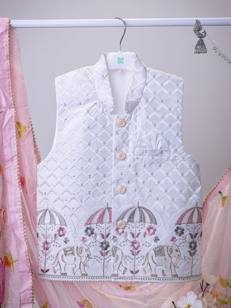 Kidbea Boys Ethnic Wear Set | Kurta Pajama with Stylish Nehru Jacket | Festive Traditional Outfit for Kids | Cream