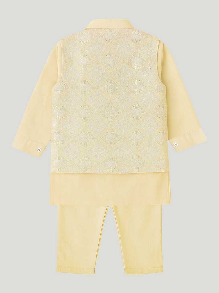 Kidbea Boys Kurta Pajama with Elegant Embroidered Jacket | Ethnic Set for Weddings & Festivals | Cream