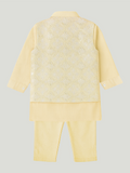 Kidbea Boys Kurta Pajama with Elegant Embroidered Jacket | Ethnic Set for Weddings & Festivals | Cream