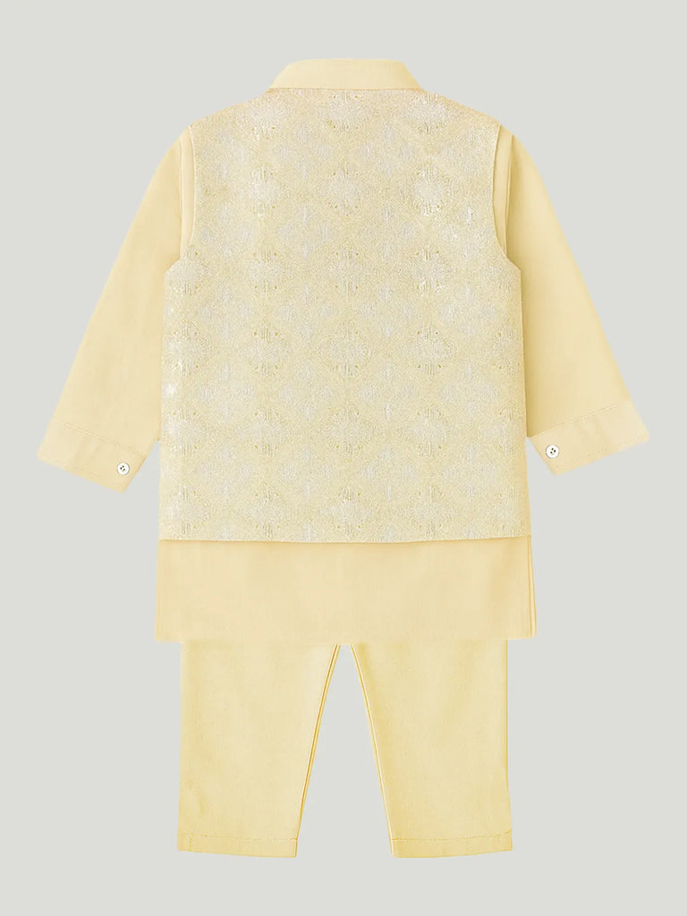 Boys Kurta Pajama with Elegant Embroidered Jacket | Ethnic Set for Weddings & Festivals | Cream