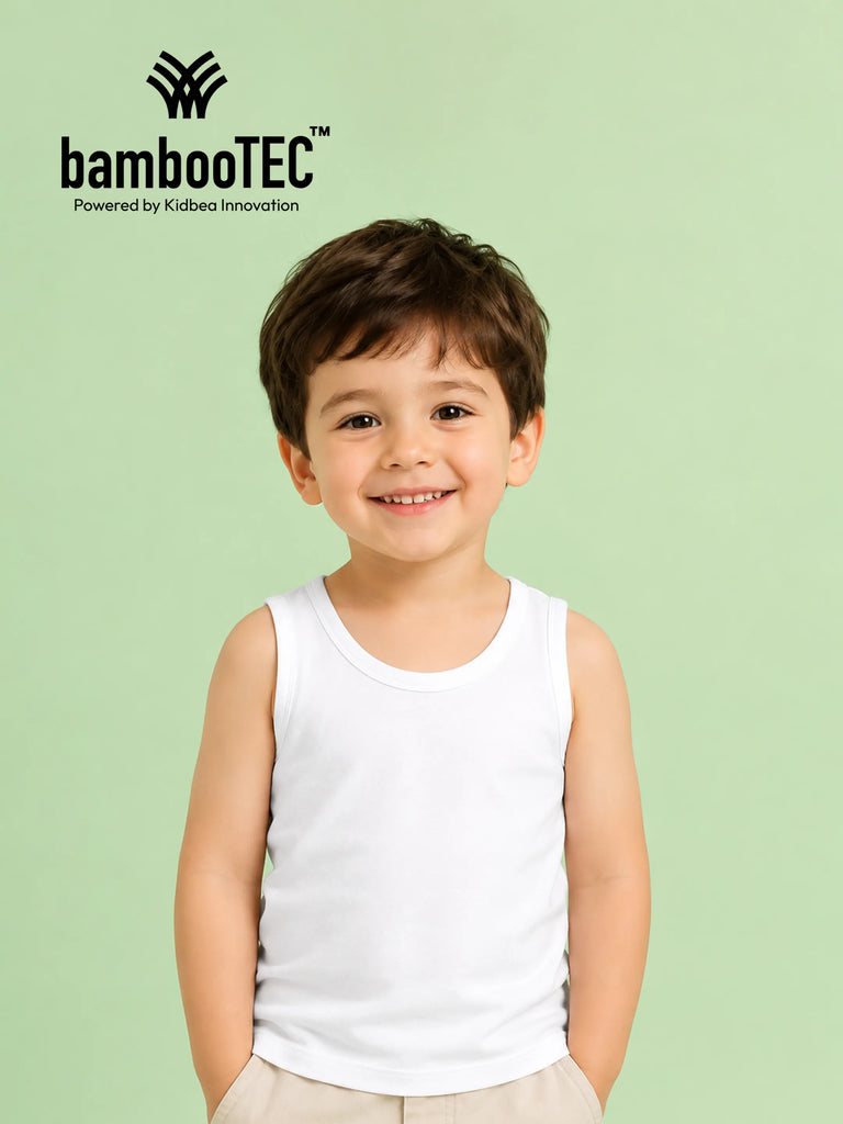 BambooTEC™ Bamboo Kids Vest Pack of 3 – White Sleeveless Vests