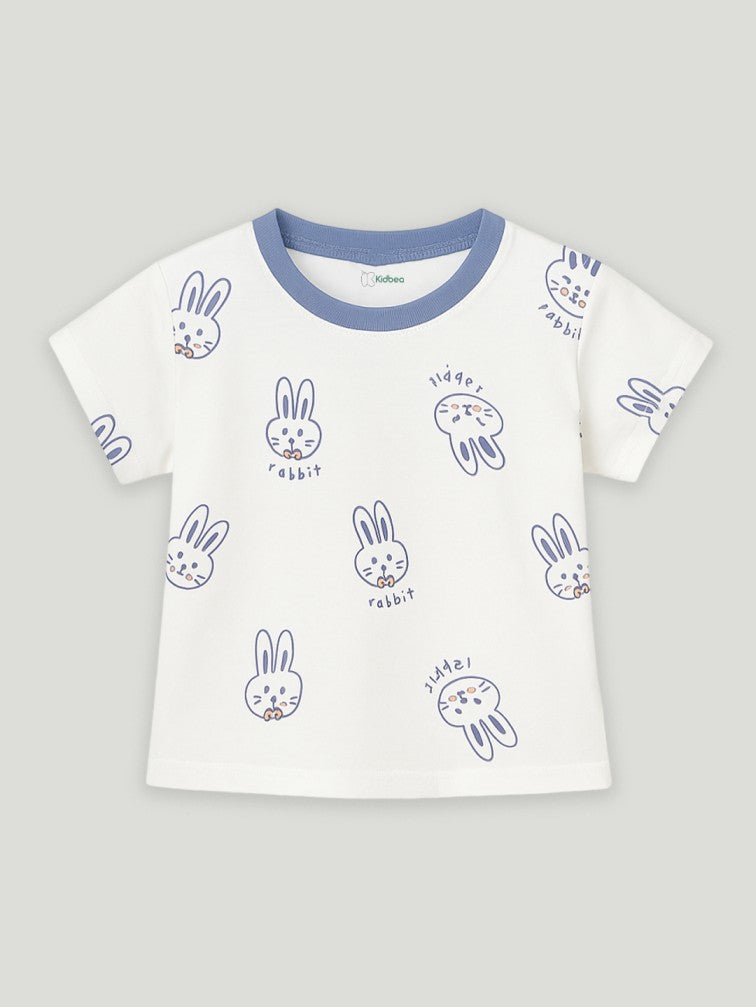 Kidbea Unisex Dungaree Set for Infant Baby | Cute Rabbit Design Overalls with T-Shirt | Purple
