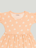 Kidbea Girls Cotton Frock | Heart Printed Dress for Summer | Ruffle Sleeves | Pink
