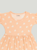 Kidbea Girls Cotton Frock | Heart Printed Dress for Summer | Ruffle Sleeves | Pink