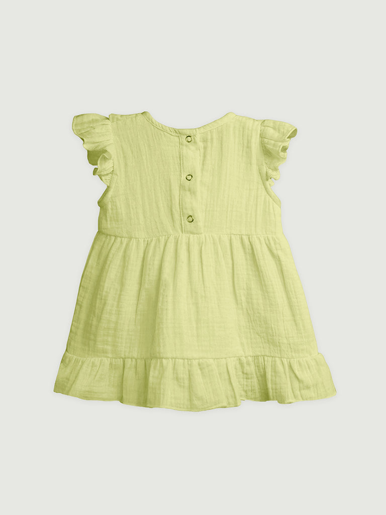 Light Linen Charming Olive Green Girls Frock | Olive Green