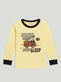 Kidbea Unisex Kids Cotton Night Suit Set | Firetruck Print | Full Sleeves Pajamas | Cream