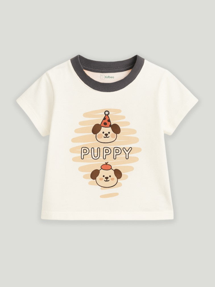 Kidbea Unisex Dungaree Set in Grey – Adorable Puppy Print Overalls with Soft White T-Shirt for Infants