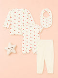 Organic Cotton Baby Gift Set – Cherry Print T-Shirt, Pyjama, Half Romper & Bib for 0–18 Months (4 Piece Set)