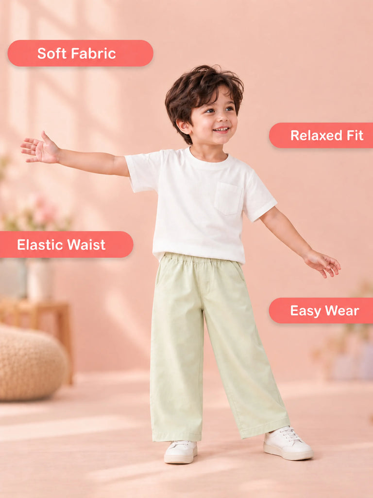 Boys Cotton Wide-Leg Pants – Comfortable Elastic Waist Casual Trousers