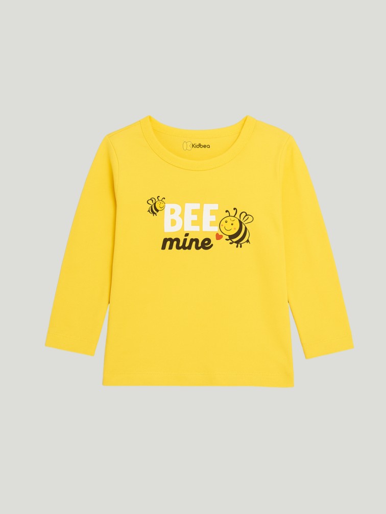 Kidbea Unisex Cotton Nightwear Set for Kids | Cute Bee Print & Full Sleeves Top | Yellow