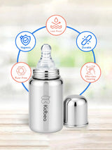 Stainless Steel Feeding Bottle 150ml with 4 Extra Nipples