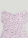 Kidbea Girls Cotton Frock | Floral Printed Dress with Ruffle Sleeves | Casual & Trendy Dress | Lavender