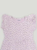 Kidbea Girls Cotton Frock | Floral Printed Dress with Ruffle Sleeves | Casual & Trendy Dress | Lavender