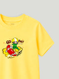 Bamboo Fabric Unisex Kids T-Shirt – Soft Breathable Yellow Skateboard Print Half Sleeve Tee
