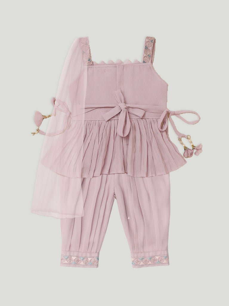 Kidbea Girls Indian Ethnic Outfit | Peplum Kurti, Dhoti Pants & Dupatta |  Lavender
