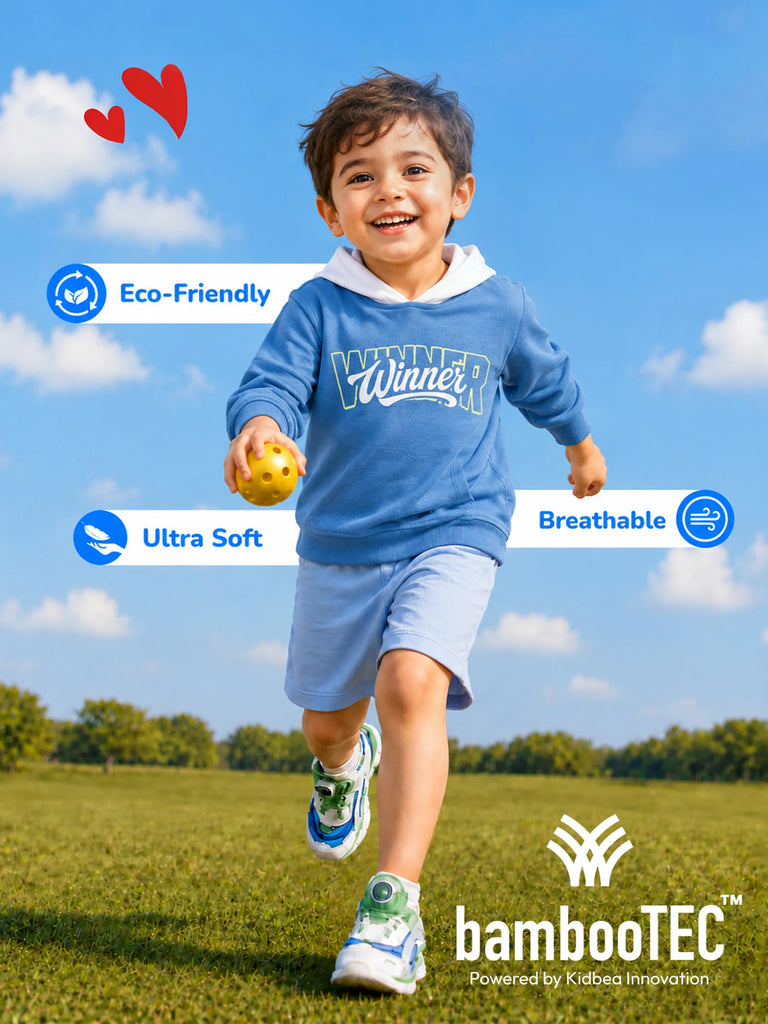 BambooTEC™ Bamboo Boys Hoodie – Blue Winner Print Full-Sleeve Hooded Sweatshirt