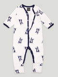 Kidbea 100% cotton fabric full sleeves & full Buttons romper | Dog | Blue