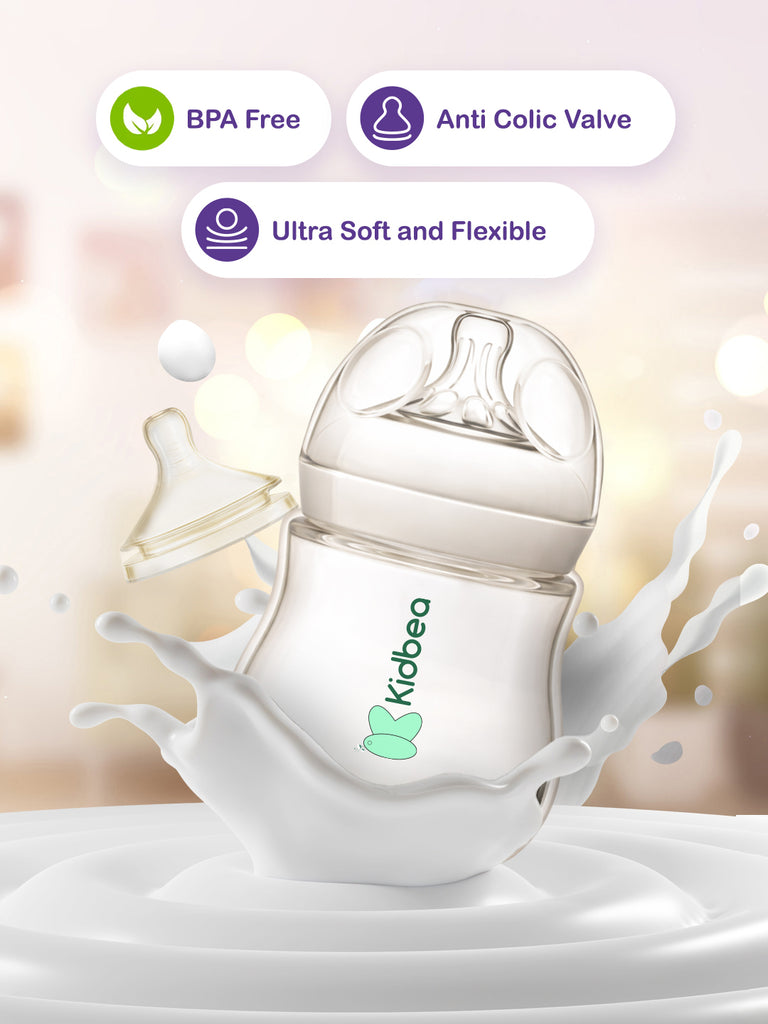 Kidbea Natural Milk Feeding Bottle, BPA-Free, Soft Nipple, Anti-Colic Design, 150ML