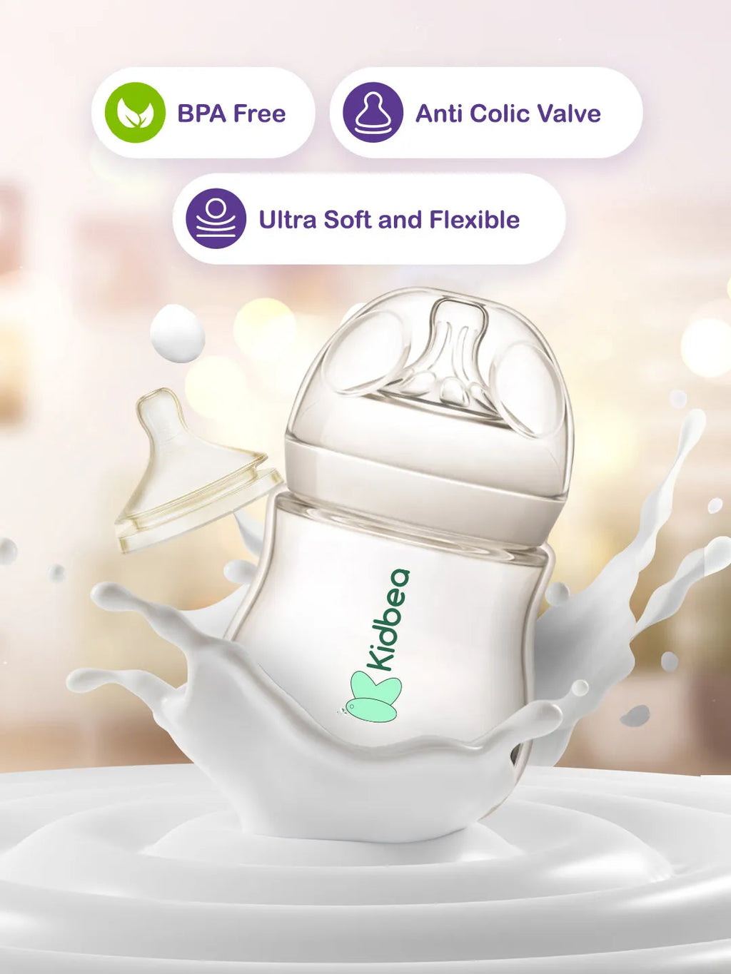 Natural Milk Feeding Bottle, BPA-Free, Soft Nipple, Anti-Colic Design, 150ML