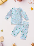 100% Organic Bamboo Co-Ord Set Combo – Pack of 2 | Soft, Breathable & Stylish Nightwear for Kids (Blue & Off-White Print)