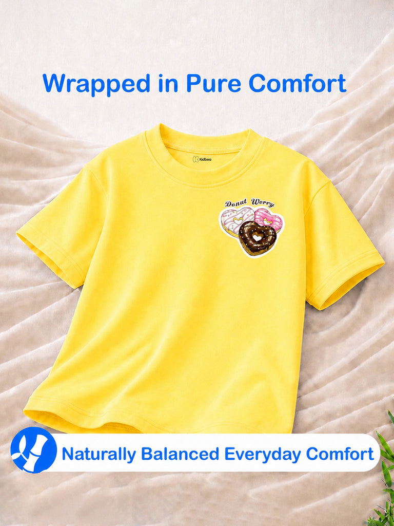 Bamboo Fabric Girls Half Sleeve T-Shirt Pack of 2 – Girls Rule & Donut Graphic Print Soft Summer Tee Set