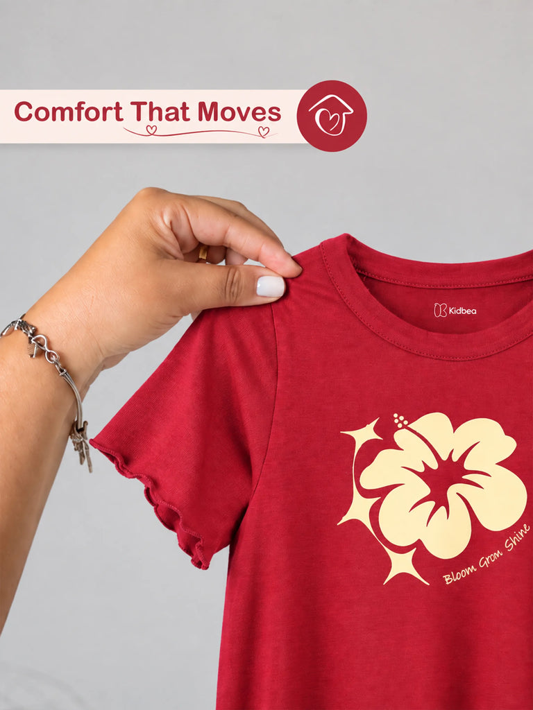 BambooTEC™ Bamboo Girls Red Top – Bloom & Grow Shine Floral Print