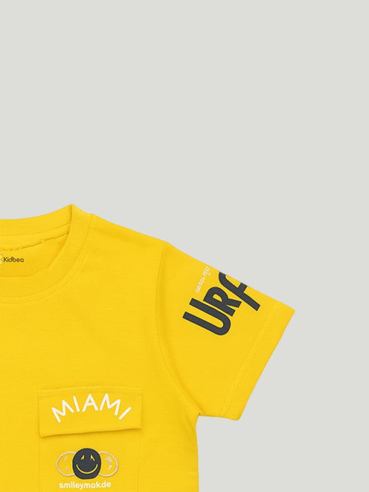 Kidbea Boys Summer T-Shirt and Shorts Co-Ord Set | Soft Cotton Blend Outfit for Kids | Yellow