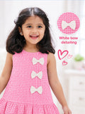 Girls Cotton Gingham Frock – Pink Check Dress with Bow Details