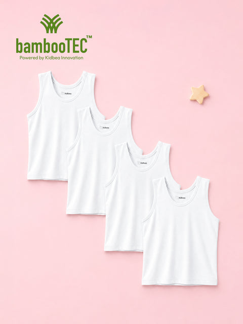 BambooTEC™ Bamboo Kids Vest Pack of 4 – White Sleeveless Vests