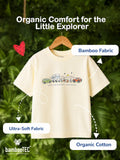Unisex Bamboo Fabric Cream Happy Adventure Print Oversized T-Shirt