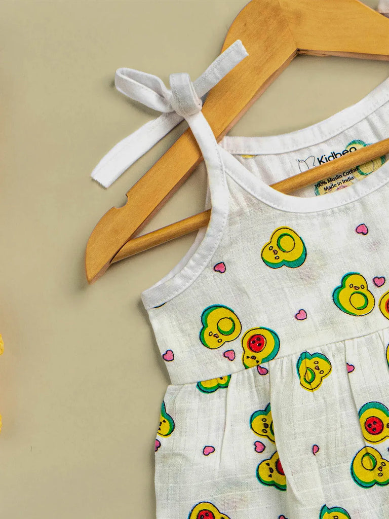 Premium Extra Soft Muslin Baby Girls Frock | Cute Avocado Print