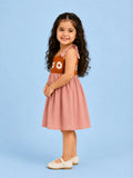 Light Organic Cotton Pink Embroidered Knot Strap Frock Dress