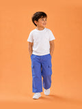Unisex Blue Cotton Kids Cargo Jogger Pants – Comfortable Everyday Bottomwear