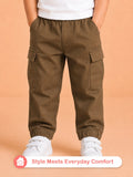 Unisex Cotton Kids Cargo Jogger Pants – Light Brown Comfortable Bottomwear