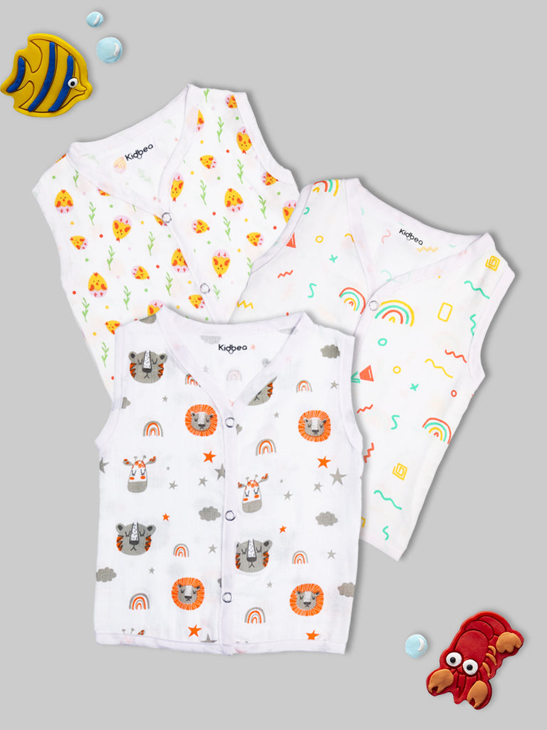 Kidbea Bamboo fabric Pack of 3 Jhabla | Cute Chick , Tiger & rainbow Print | Assorted