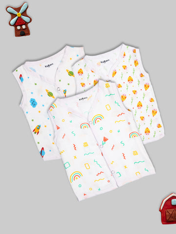 Kidbea Muslin Cotton Jhablas Pack of 3 | Tiger , Rainbow  & Cute chick | Assorted | Print May Vary