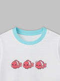 Girls White Organic Cotton Round Neck Fish Print T-Shirt