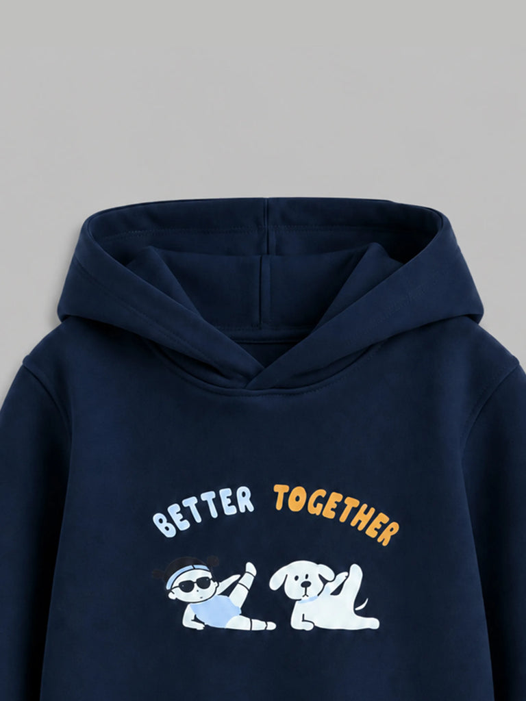 Unisex Navy Blue Hoodie – Better Together Dog Print Full-Sleeve Hoodie