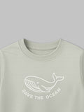 Organic Cotton Gray Whale Print Oversized Round Neck Half Sleeve T-Shirt | Unisex