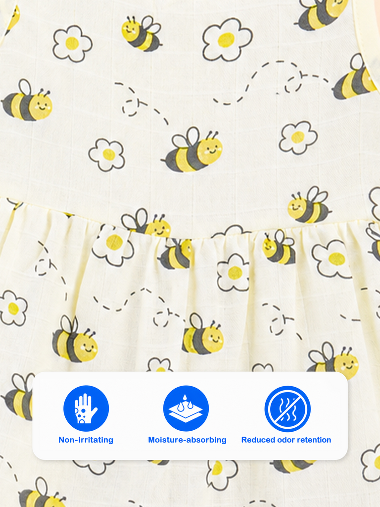 BambooTEC™ Bamboo Muslin Baby Frock – Bee & Daisy Print, Soft & Breathable Dress
