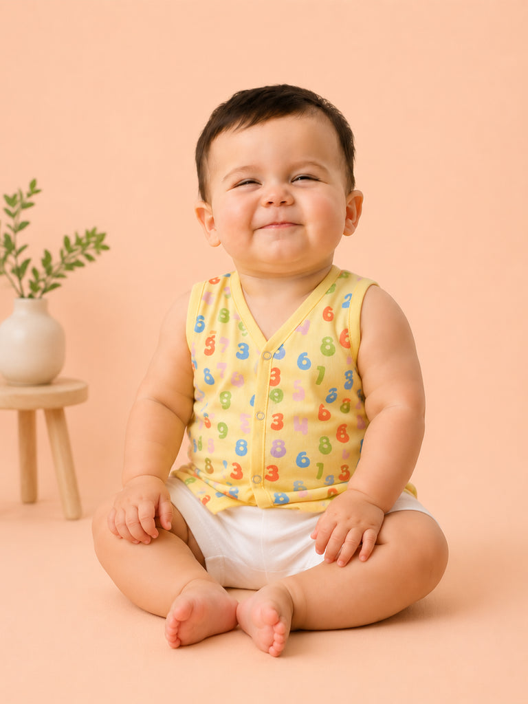 BambooTEC™ Bamboo Muslin Baby Jhabla Pack of 5 – Chess, Monkey, Submarine, Numbers & Helicopter Prints