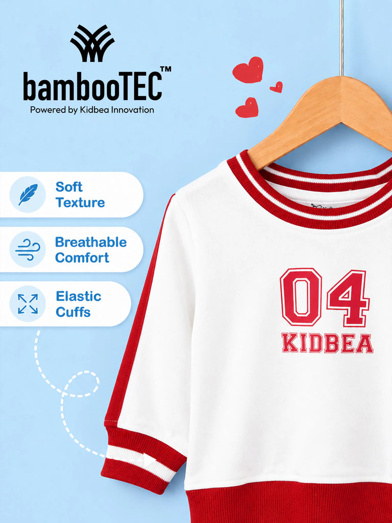 BambooTEC™ Bamboo Boys Sweatshirt – White & Red 04 Graphic Full-Sleeve Crewneck