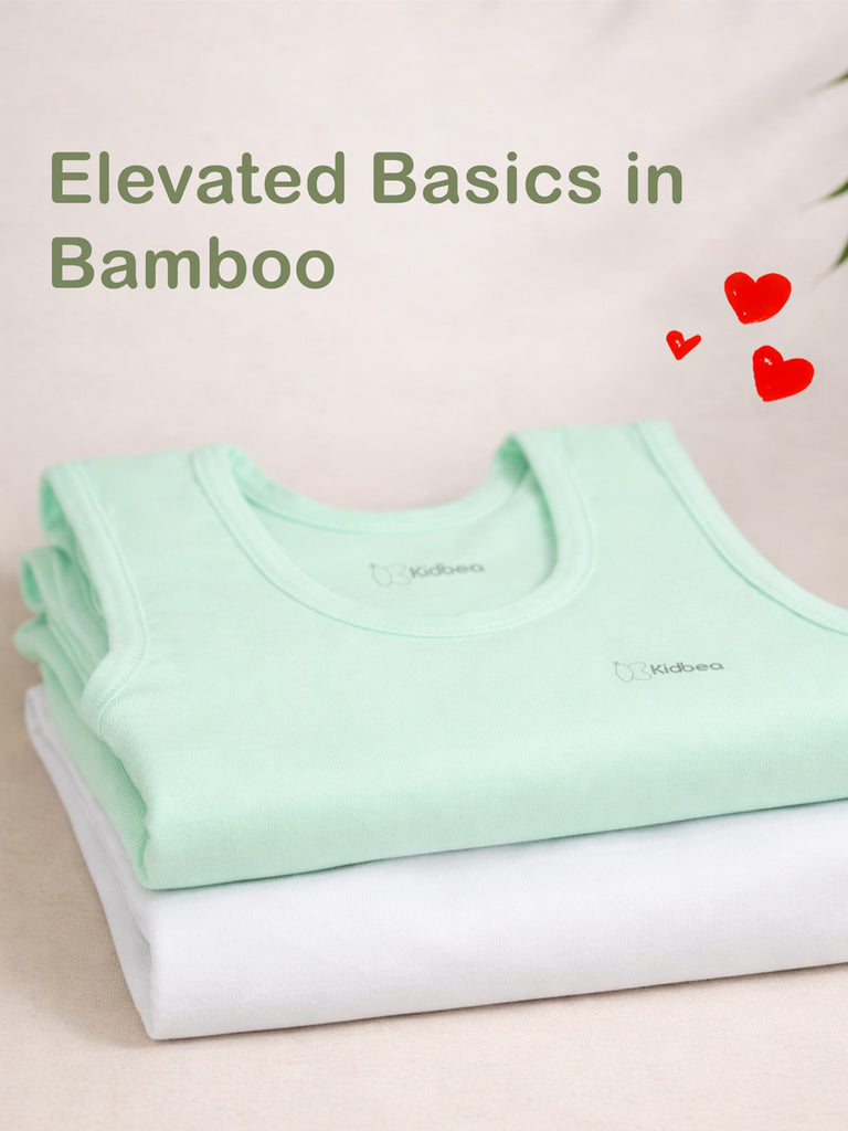 Bamboo Vest for Kids Pack of 2 (Mint Green & White) – Soft, Breathable & innerwear