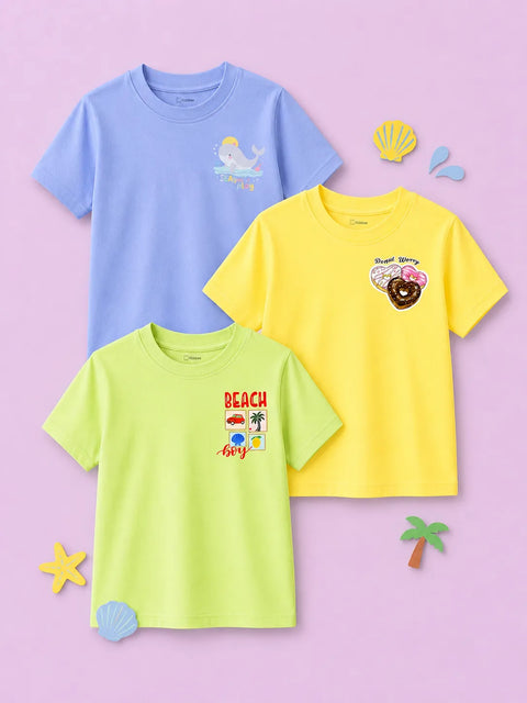 Bamboo Fabric Unisex Half Sleeve T-Shirt Pack of 3 – Sea Play, Beach Boy & Donut Worry Graphic Print Soft Summer Tee Set