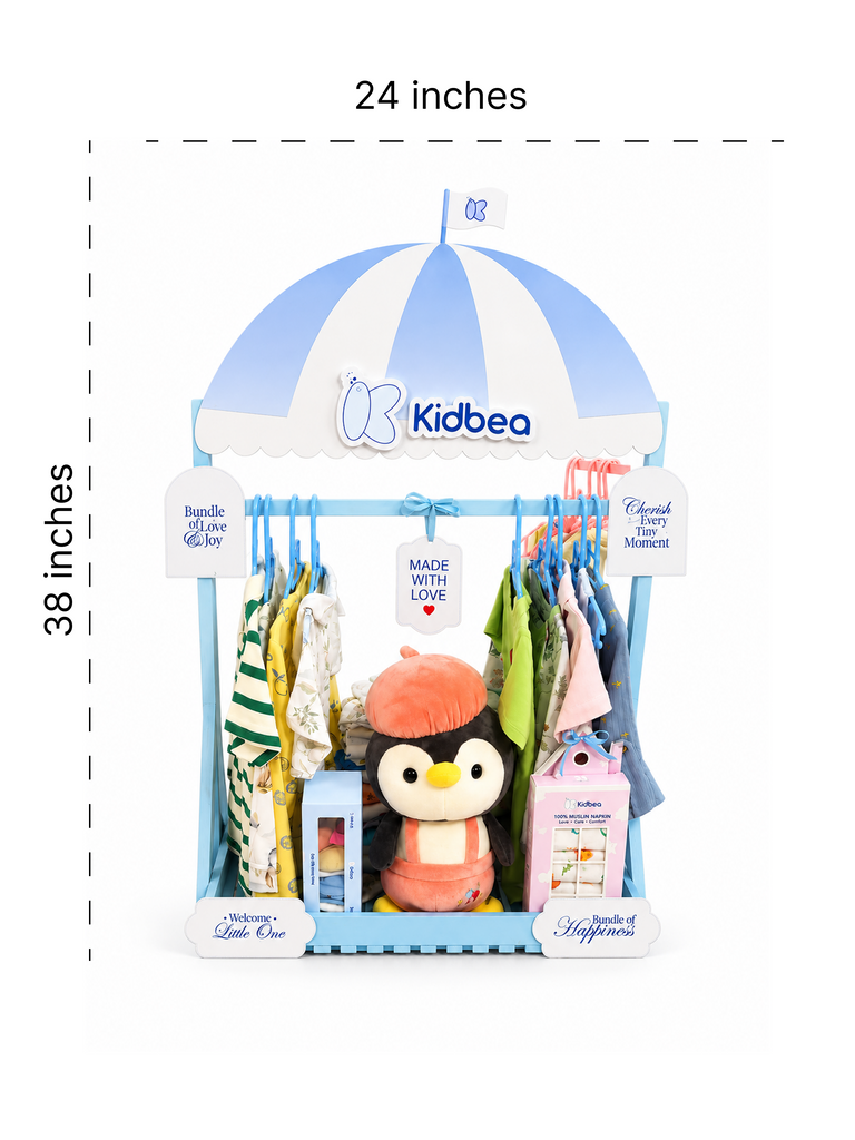 The Signature Hamper – Luxury Customizable Baby Gift Hamper in Blue | 4 Rompers, 3 Co-ord Sets, 4 Jhablas, Bamboo Blankets & More