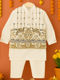 Kidbea Boys Ethnic Kurta Pajama Set with Embroidered Nehru Jacket | Festive & Wedding Wear Outfit | White