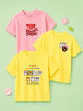 Bamboo Fabric Unisex Half Sleeve T-Shirt Pack of 3 – Roaring Spring, Cat Mood & Donut Worry Graphic Print Soft Tee Combo